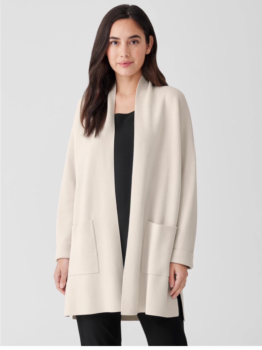 Eileen Fisher Silk Organic Cotton Interlock Long Cardigan Size Medium Quiet Luxe